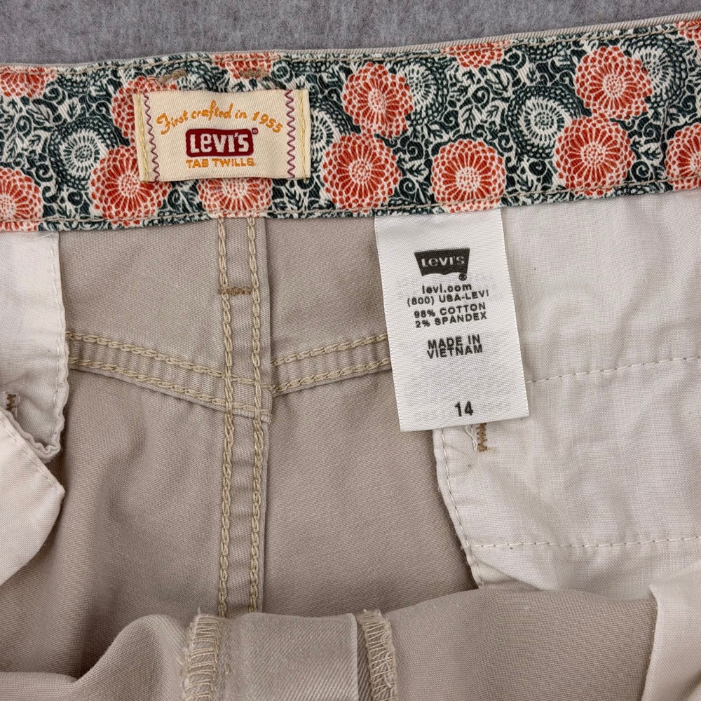 Levis Tab Twills Womens 14 Khaki Chino Pants Straight Leg‎ Cropped Tan Stretch